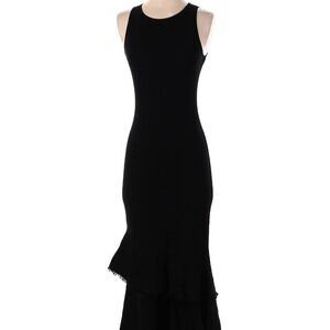Theory Black Knit Ruffled MIDI Dress